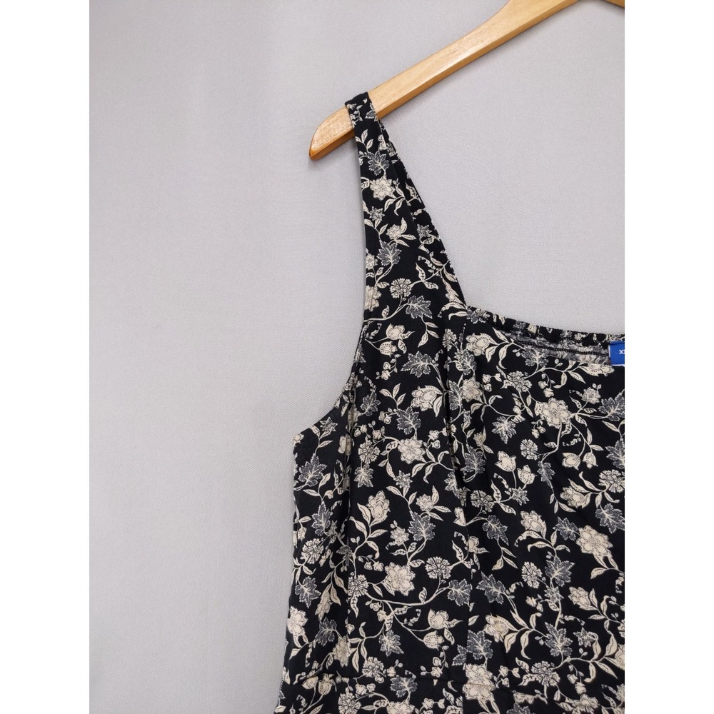 Old Navy Floral Mini Dress XXL Black Smocked Back Rayon Sleeveless Pockets - Picture 4 of 9